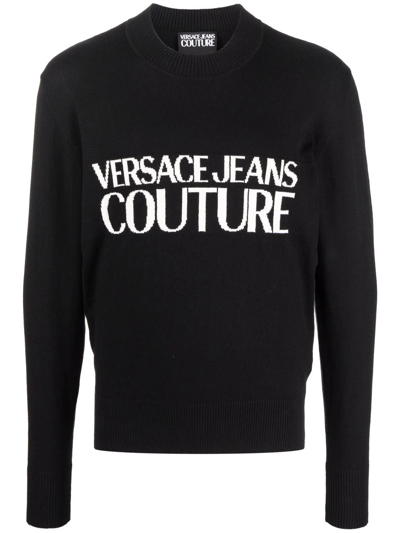 Versace Jeans Couture Logo Intarsia Crew-neck Jumper In Black