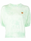 Kenzo Green Tie-dye Tiger Crest Short Sleeve Sweater In Green