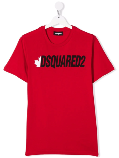 Dsquared2 Teen Logo-print Cotton T-shirt In Red