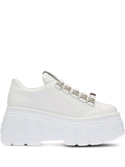 Miu Miu Low-top Leather Platform Sneakers In White