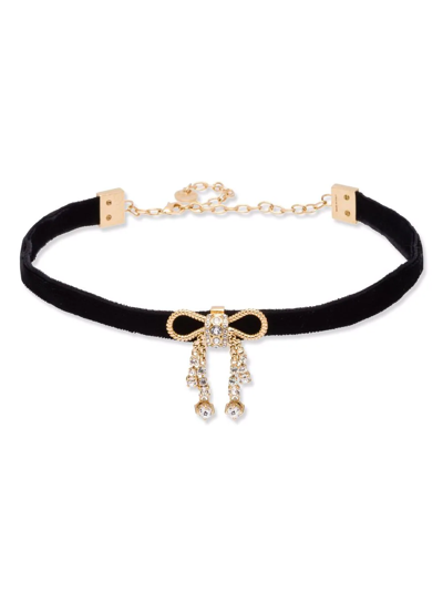 Miu Miu Velvet Bow Choker Necklace In Gold
