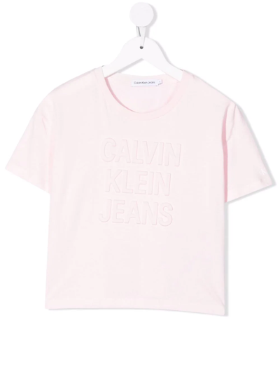 Calvin Klein Kids' Embossed-logo T-shirt In Pink