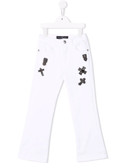 John Richmond Junior Teen Crystal-embellished Patch Jeans In White