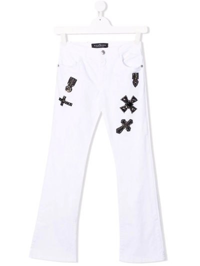 John Richmond Junior Teen Crystal-embellished Patch Jeans In White