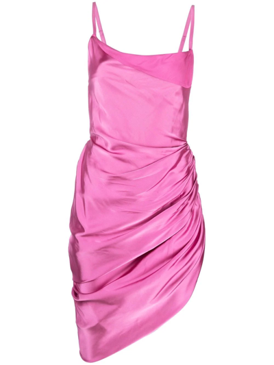 Jacquemus Le Splash Saudade Satin Ruched Asymmetric Strappy Dress In Pink
