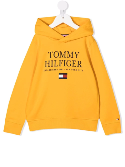 Tommy Hilfiger Junior Kids' Logo-print Organic Cotton Hoodie In Yellow