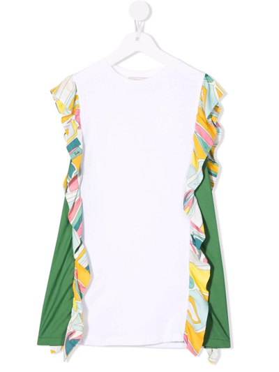 Emilio Pucci Junior Kids' Abstract-print Ruffled Dress In White