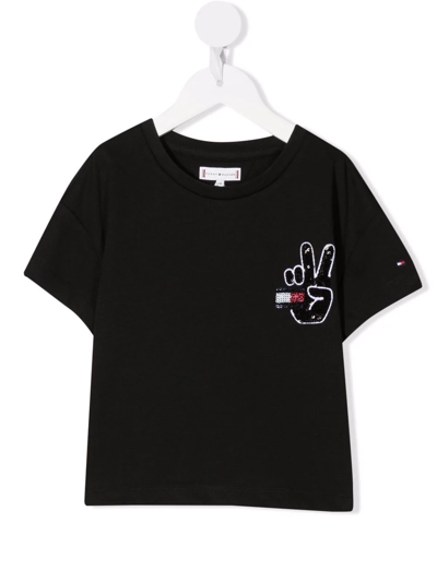 Tommy Hilfiger Junior Kids' Flag Embroidery T-shirt In Black
