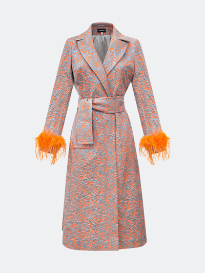 Andreeva Orange Jacqueline Coat With Detachable Feathers Cuffs
