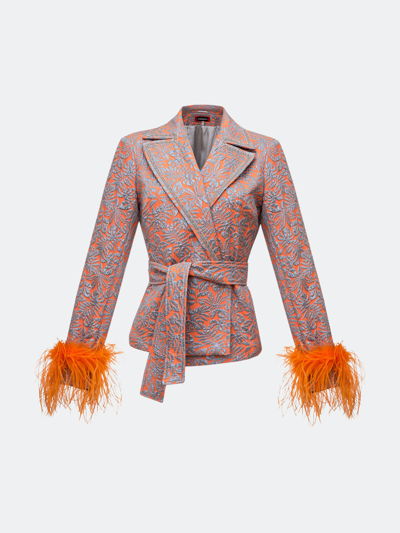 Andreeva Orange Jacquard Jacket №22 With Detachable Feather Cuffs