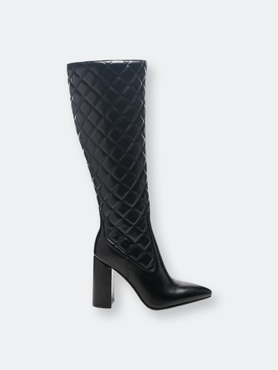 London Rag Quilt Knee High Block Heeled Boots In Black