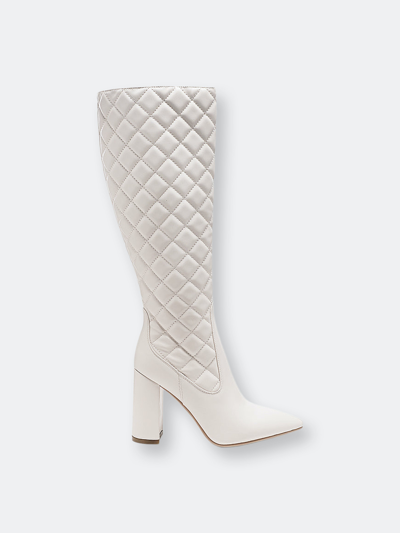 London Rag Quilt Knee High Block Heeled Boots In White