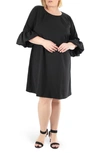 Nina Leonard Solid Three-quarter Bell Sleeve Shift Dress In Black