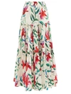 La Doublej Big Lily-print Tiered Maxi Skirt In White Lily