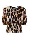 Ganni Leopard-print Pleated Georgette Top In Neutrals