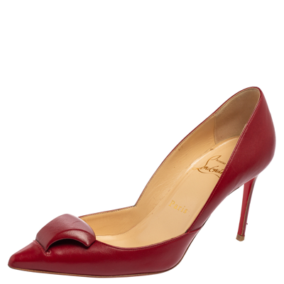 Pre-owned Christian Louboutin Burgundy Leather Pointed-toe Pumps Size 36.5