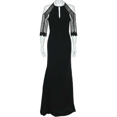 Pre-owned Roland Mouret Black Crepe & Lace Paneled Carrington Gown M