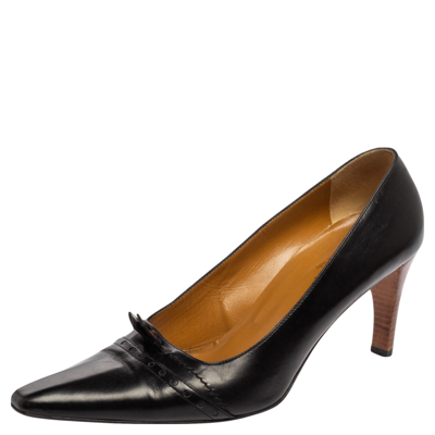 Pre-owned Gucci Black Leather Pointed Toe Pumps Size 39