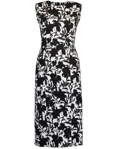 Adam Lippes Floral-print Cotton Twill Midi Sheath Dress In Black Ikat/white