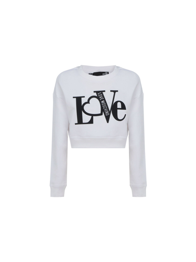 Love Moschino Round Neck Love Printed Cropped Sweater In White