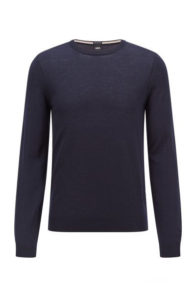 Hugo Boss Boss - Leno-p Dark Blue Slim Fit Sweater In Virgin Wool 50468239 404 In Dark Blue