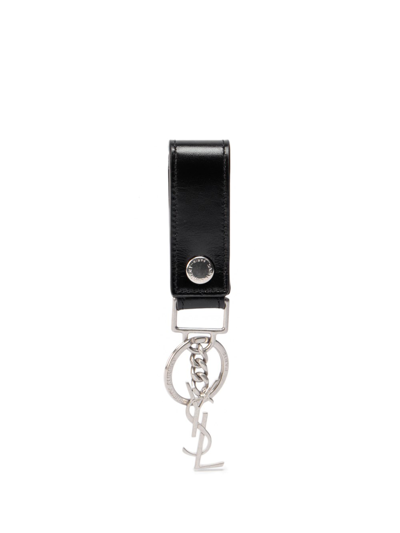 Saint Laurent Monogram Logo Key Ring In Black  