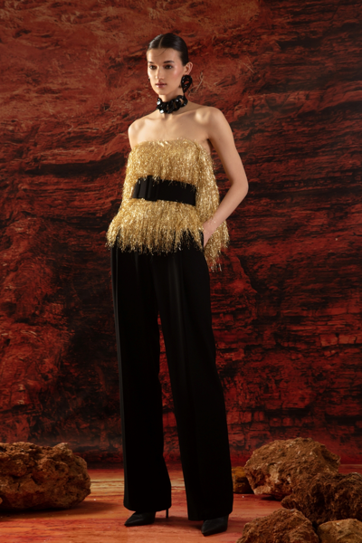 Gemy Maalouf Gold Top With Detachable And Crepe Pants