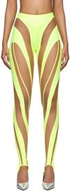 Mugler Multi-panel Stirrup Spiral Leggings Neon Yellow Nude 01 In Green