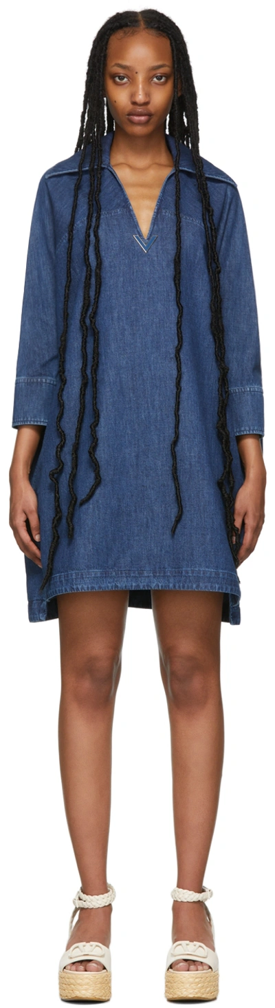 Valentino Embellished Denim Midi Dress In Blue