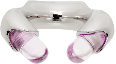 Lorette Colé Duprat Silver & Pink Resin Ring In Palladium/pink