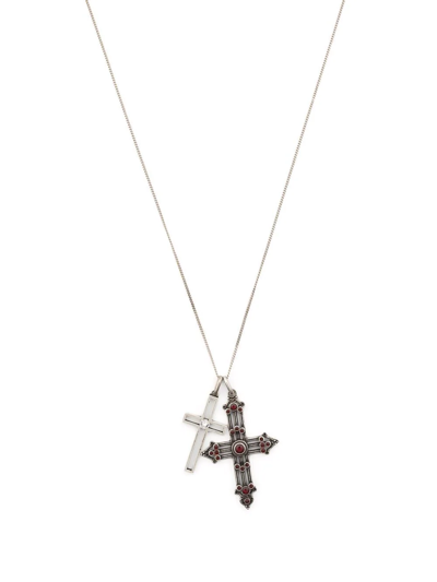 Saint Laurent Cross-pendant Necklace In Silber
