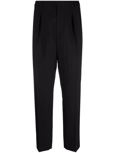 Saint Laurent Striped Straight-leg Silk Trousers In Noir