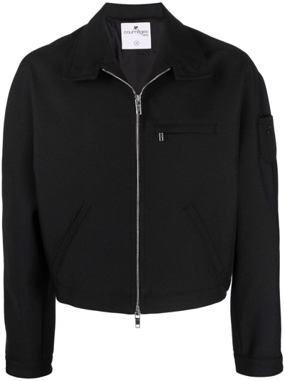 Courrèges Funnel Neck Zip-up Jacket In Black