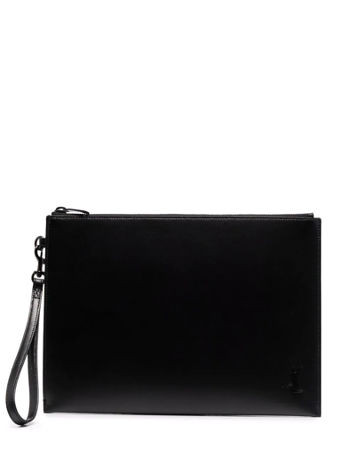 Saint Laurent Embossed-logo Clutch Bag In Black