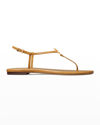 Tory Burch Capri T-strap Medallion Slingback Sandals In Toasted Bark