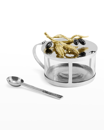 Michael Aram Olive Branch Condiment Container With Spoon In Silver