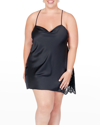 Rya Collection Plus Size Darling Lace-inset Silk Chemise In Black