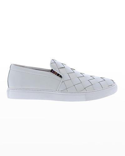 Robert Graham Men's Erosion Woven Leather Low-top Sneakers In White