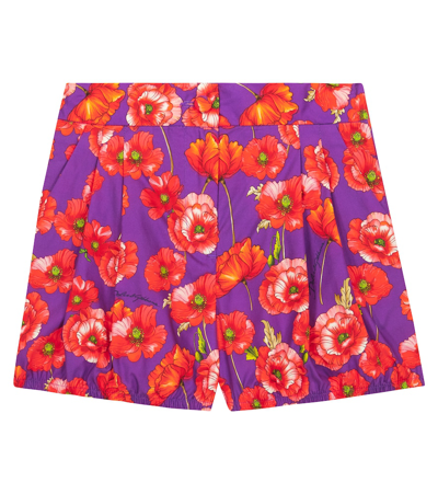 Dolce & Gabbana Kids' Floral Cotton Poplin Shorts In Papaveri Fdo Viola