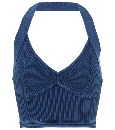 Alaïa Denim-effect Sleeveless Crop Top In Bleu Jeans