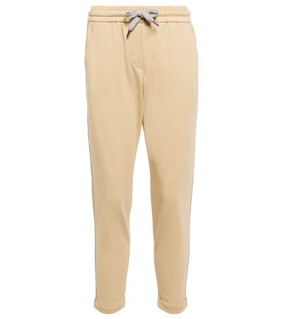 Brunello Cucinelli Embellished Cotton Sweatpants In Straw