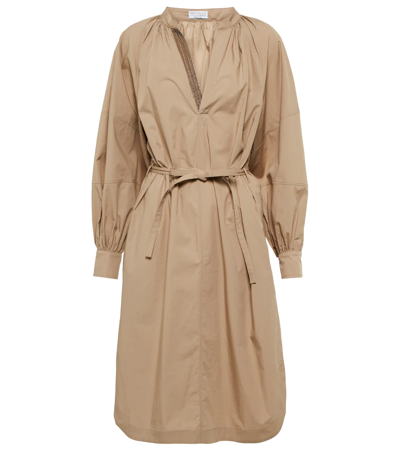 Brunello Cucinelli Cotton Dress In Tabacco
