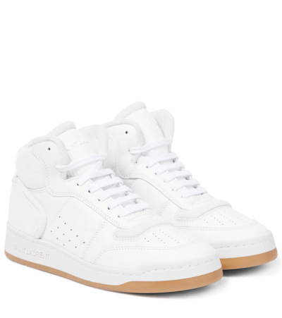 Saint Laurent Leather High-top Sneakers Perforated Detailing In White