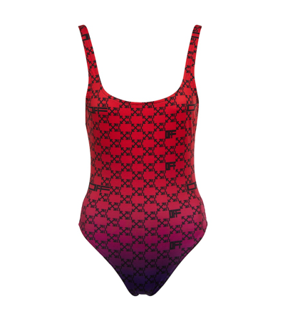 Off-white Logo Arrow-print Ombre One-piece Swimsuit In Red