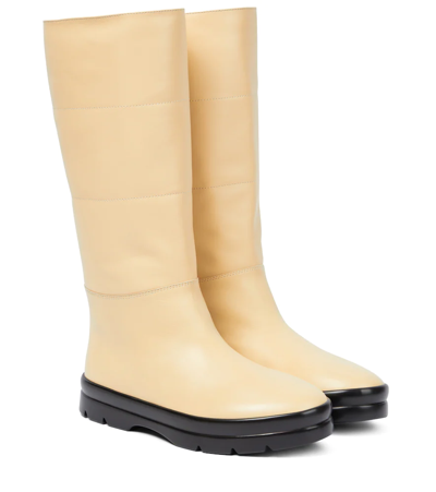 The Row Billie Leather Knee-high Boots In Eggshell / Navy