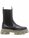 Ganni Chelsea Black Ankle Boots In Black/green