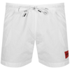 Hugo Boss Quick-drying Swim Shorts With Red Logo Label In White
