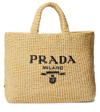 Prada Medium Logo Raffia Tote In Neutral
