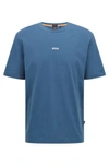 Hugo Boss Relaxed-fit T-shirt In Stretch Cotton With Logo Print- Dark Blue Men's T-shirts Size S