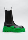 Bottega Veneta Tire Rubber-trimmed Leather Chelsea Boots In Black/green